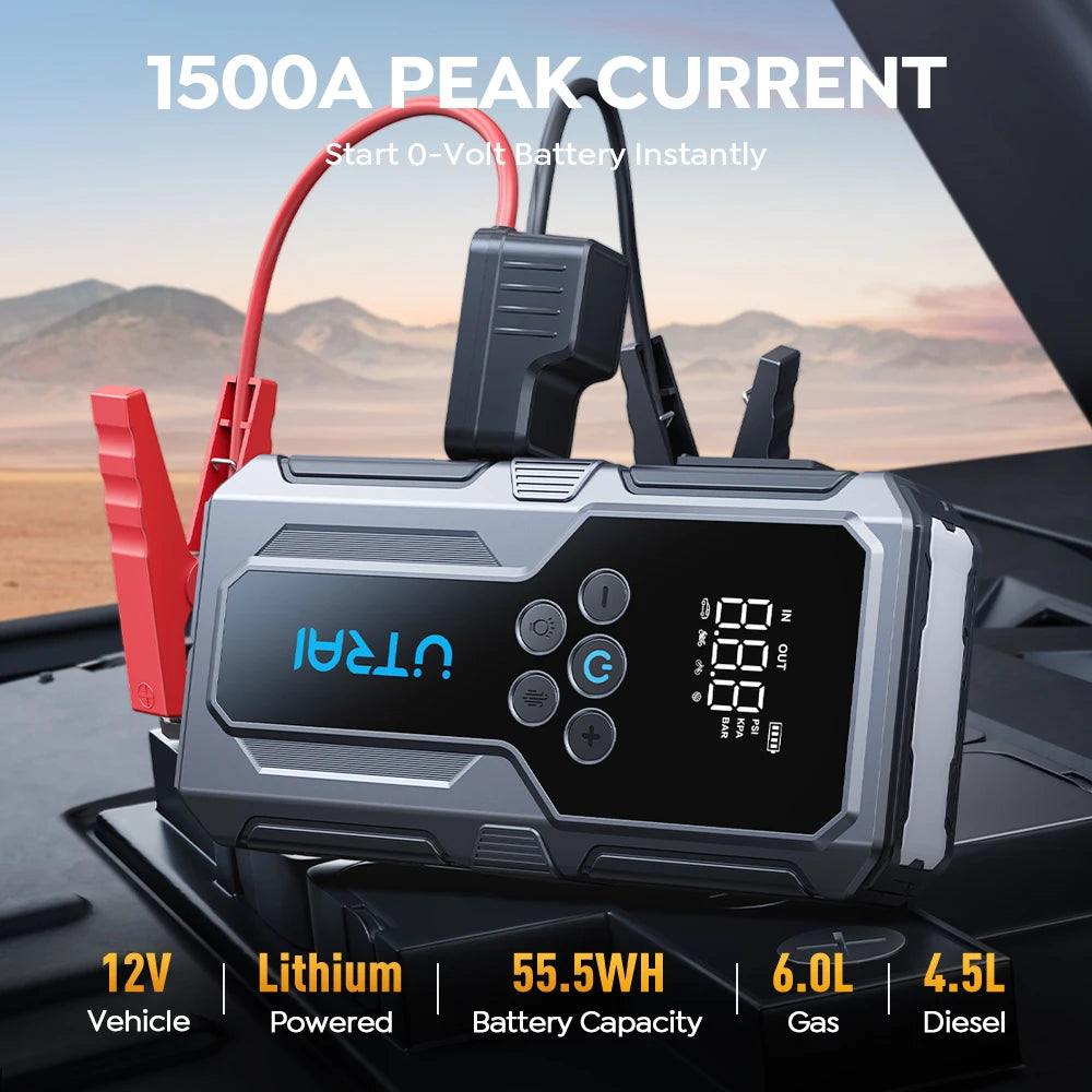 UTRAI 150PSI Air Pump Car Battery Emergency Boosters 1500A Car Jump Starter Power Bank Portable  Starting Device Car Starter New