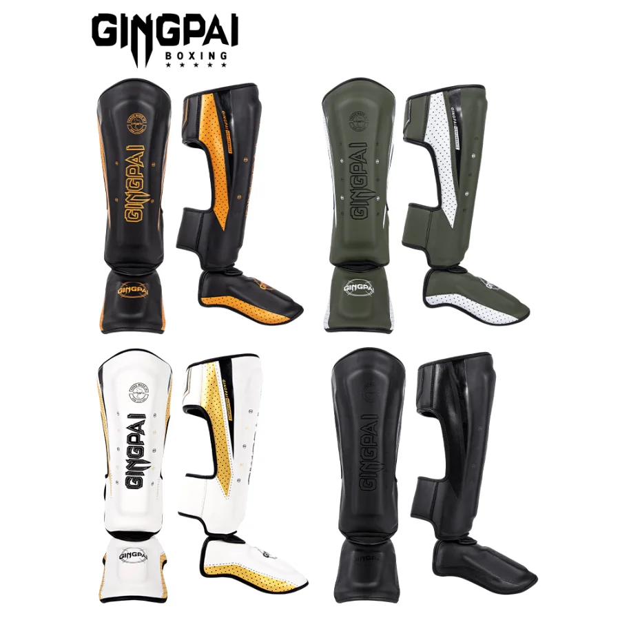 GINGPAI Professional MMA Boxing Shin Guards Adult Kickboxing Ankle Support Equipment Karate Protectors Sanda Muay Thai Leggings