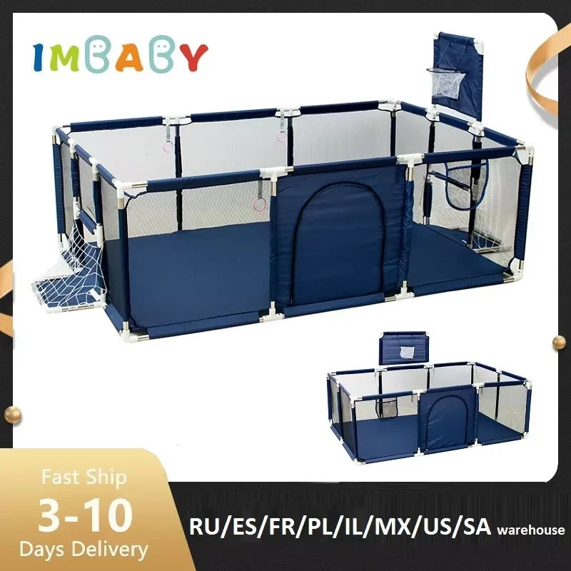 IMBABY Baby Playpens With Basketball Frame Corralito for Babies Indoor Baby Playground Multifunctional Playpen for Children