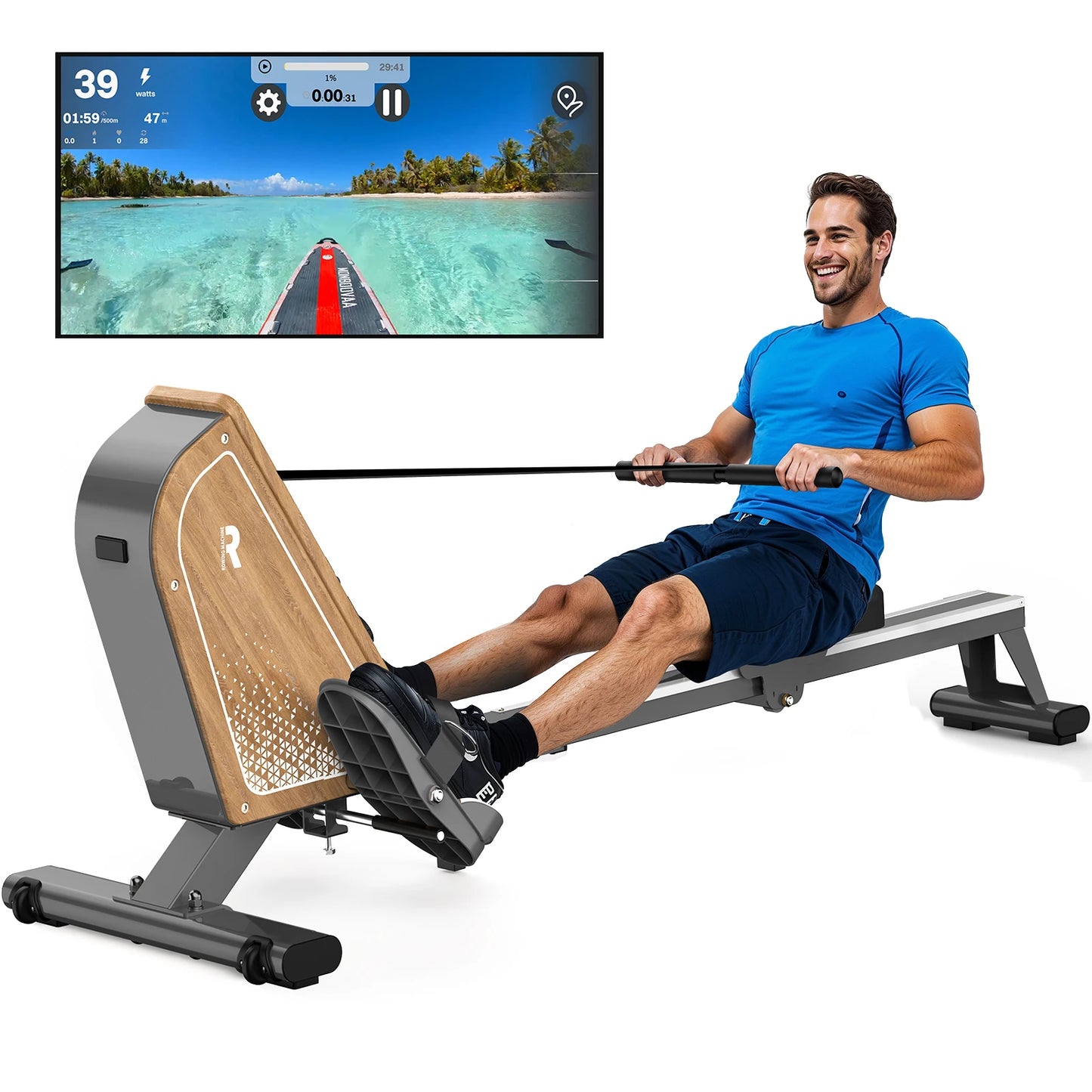 Mettlematic Rowing Machine for Home Use, Magnetic Rower with Bluetooth Monitor, 16 Resistance Levels, 150kg Capacity