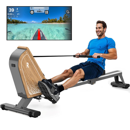 Mettlematic Rowing Machine for Home Use, Magnetic Rower with Bluetooth Monitor, 16 Resistance Levels, 150kg Capacity