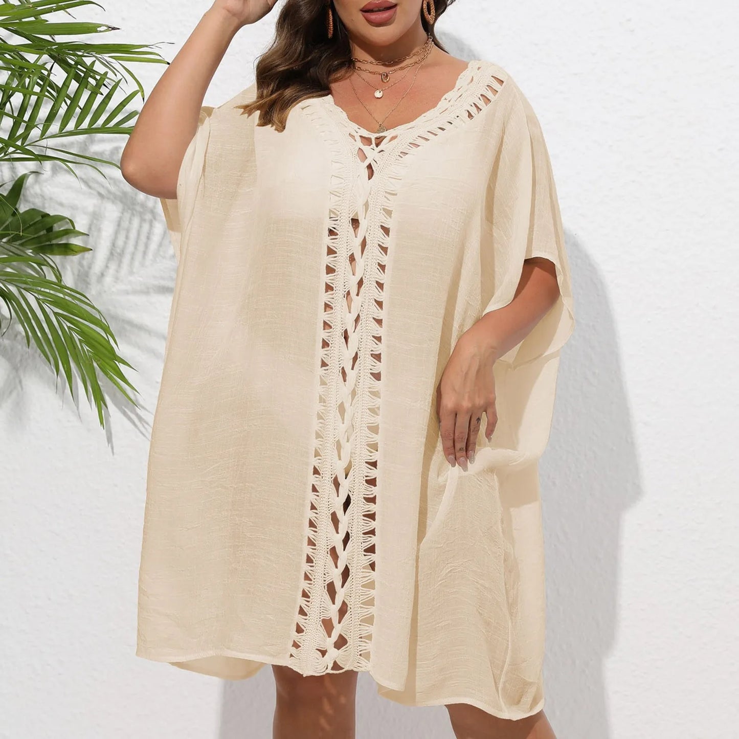 New Hole Beach Cover Ups For Swimwear Women Summer Beach Outfits Sundress Sexy Hollow Out Pink Swim Wear See Through Split Tunic