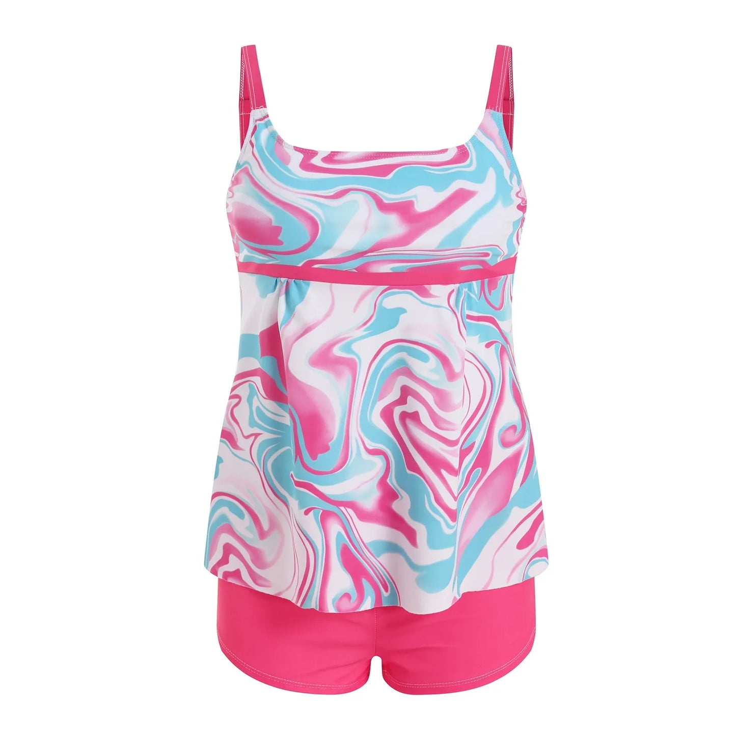 New Plus Size Beach Swimsuit Women Casual Simple Split Fashion Flower Print Swimsuit Full Coverage Bikini Tankini Swimwear