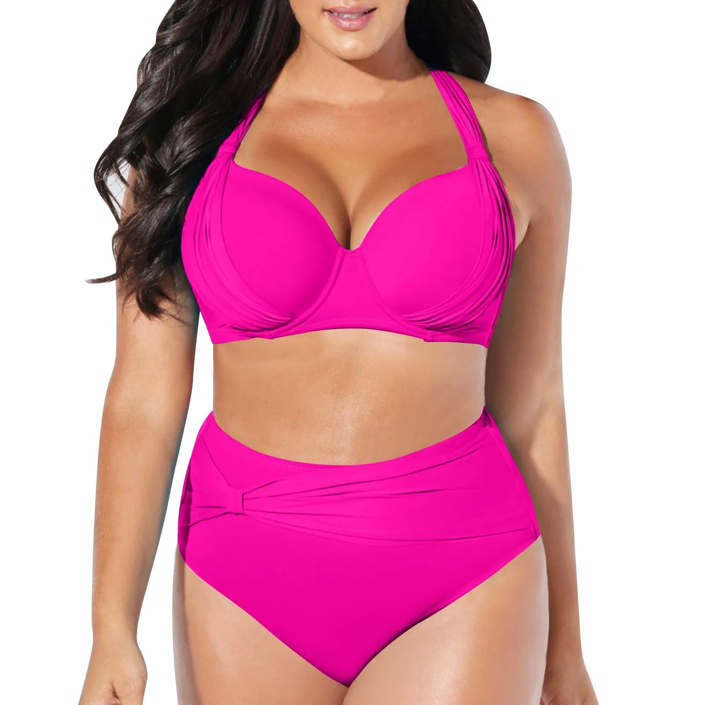 Women Two Pieces Swimsuit Female Plus Size Swimming Bathing Suit Beachwear Swimsuit Swimwear V Neck Ruffle Solid Monokini