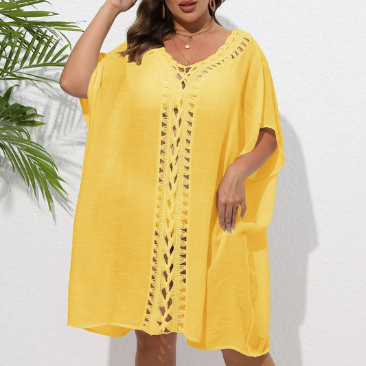 New Hole Beach Cover Ups For Swimwear Women Summer Beach Outfits Sundress Sexy Hollow Out Pink Swim Wear See Through Split Tunic