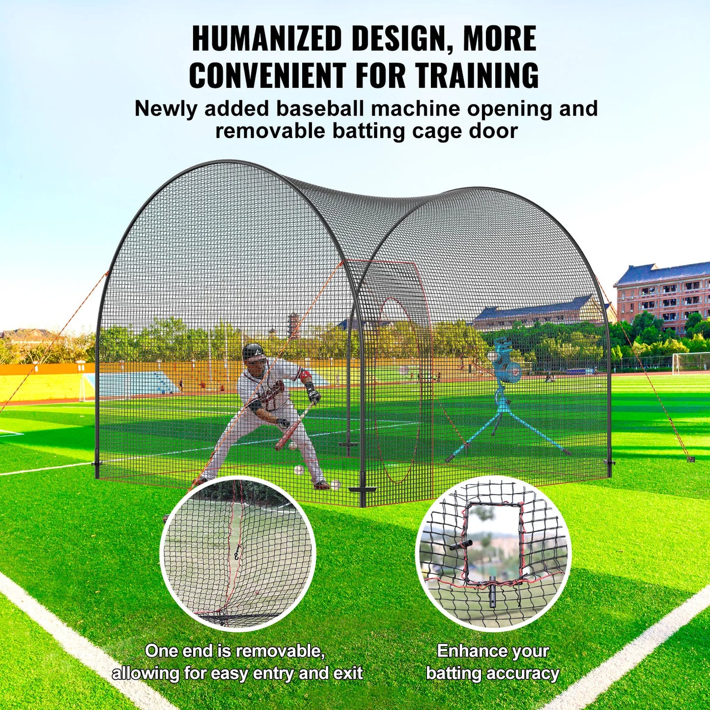 SucceBuy 12/22/33/40FT Baseball Batting Cage Portable Cage Net with Carry Bag Heavy Duty Enclosed Cage Backyard Training