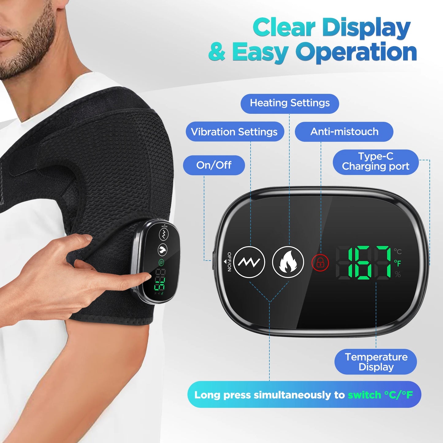 Vibration Shoulder Steamer Belt Heated Shoulder Warmer Massager Electric Fomentation Smart Massage Machine Temperature Adjust