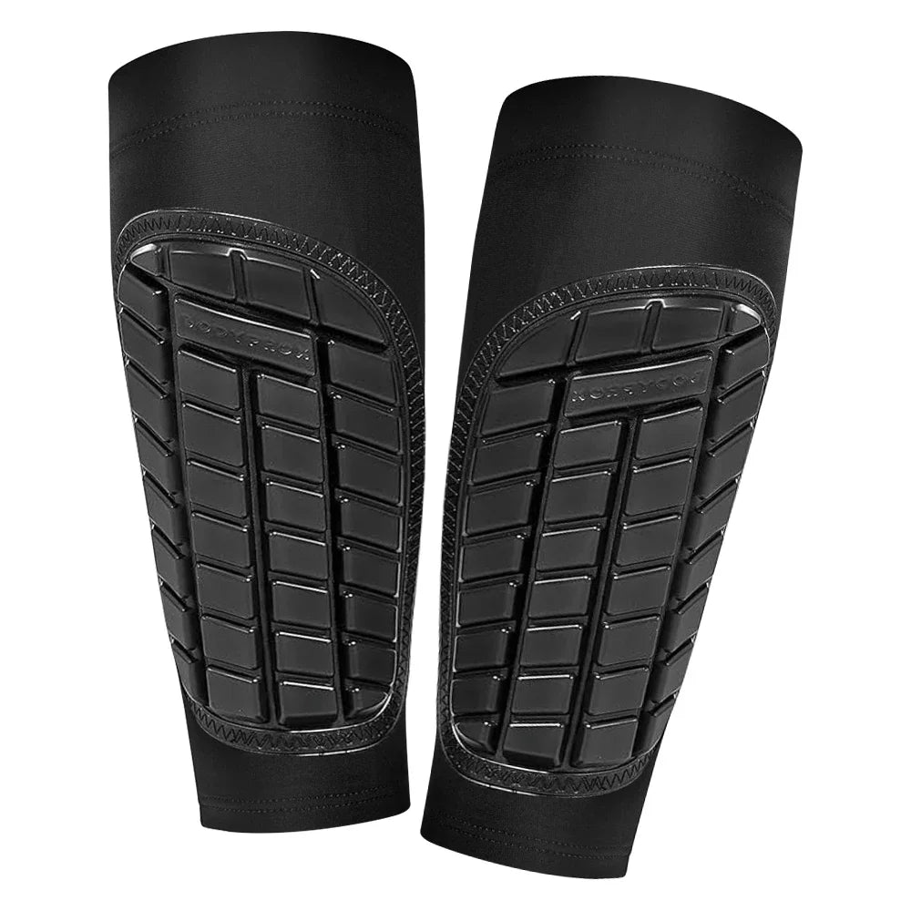 1 Pair Football/Soccer Shin Guards with Calf Sleeves - Adult Leg Protection for Men & Women (Black/White, Adjustable Fit)
