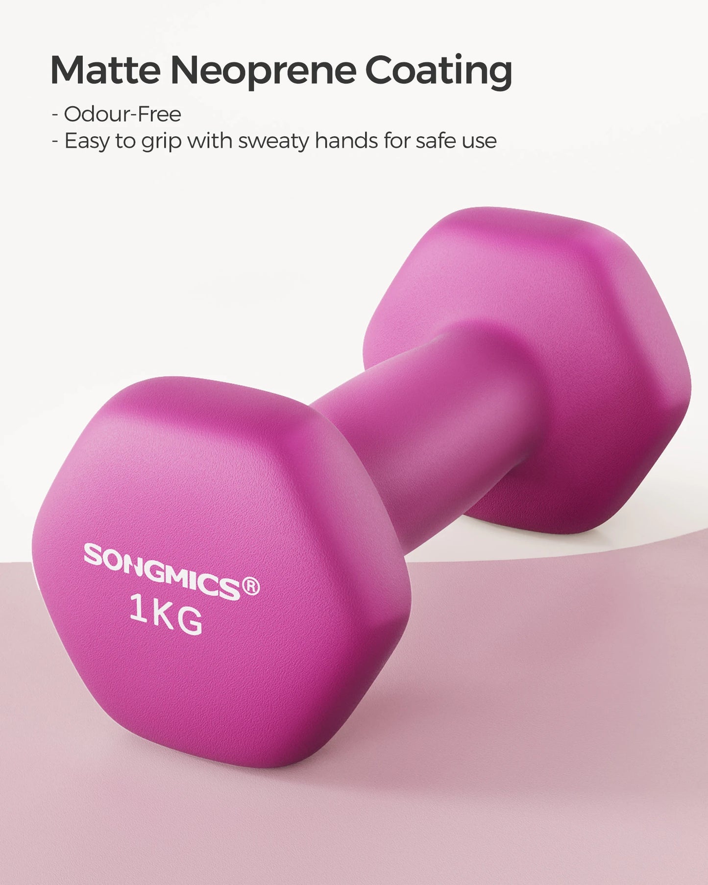 SONGMICS Dumbbells Set of 2 2 x 1kg Dumbbells Hexagon Neoprene Coating Strength Training Workout Fitness Training Home Ash