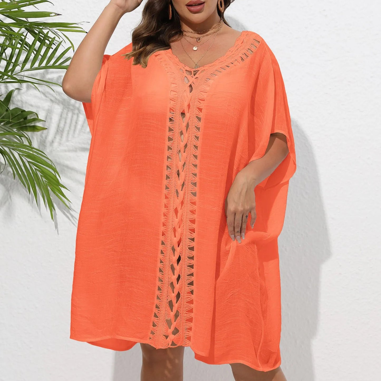New Hole Beach Cover Ups For Swimwear Women Summer Beach Outfits Sundress Sexy Hollow Out Pink Swim Wear See Through Split Tunic