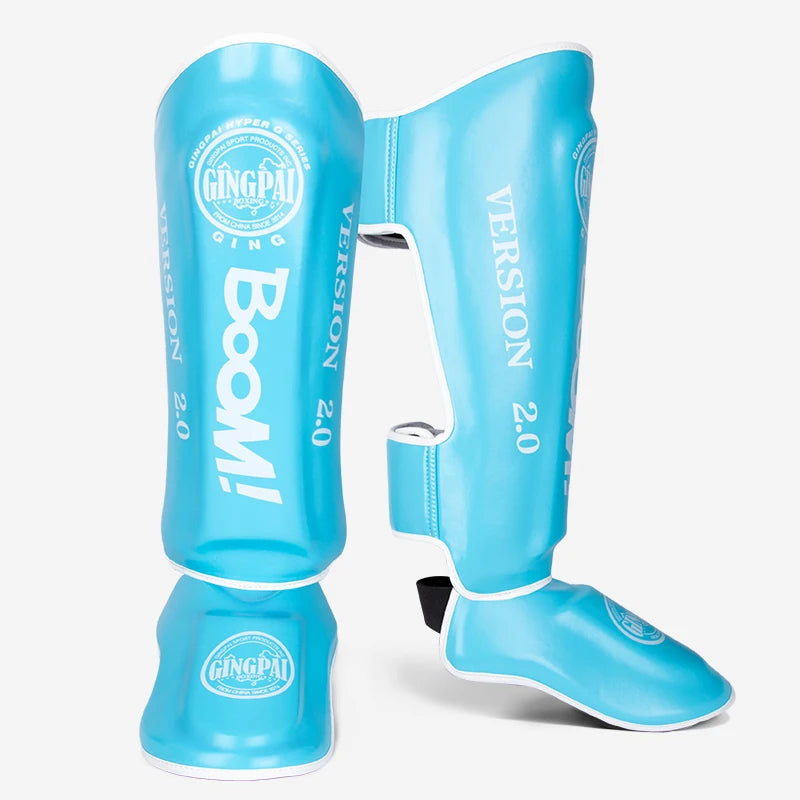 1 Pair High-Quality PU Leather Boxing Shin Guards Ankle Protector MMA Muay Thai Training Leg Warmers Light Kicking Shin Pads