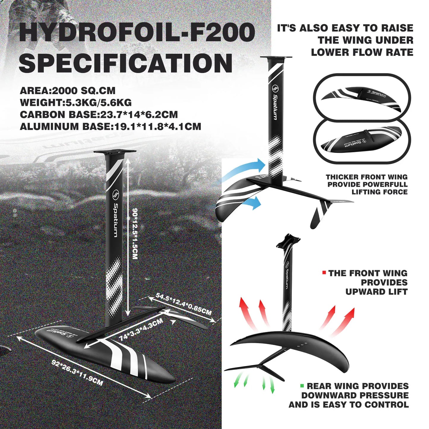 Spatium Hydrofoil Board for Surfing with Hydrofoil Accessories, Fix Kit Wing Foil Board Surf Hydrofoil Surfboard Gray