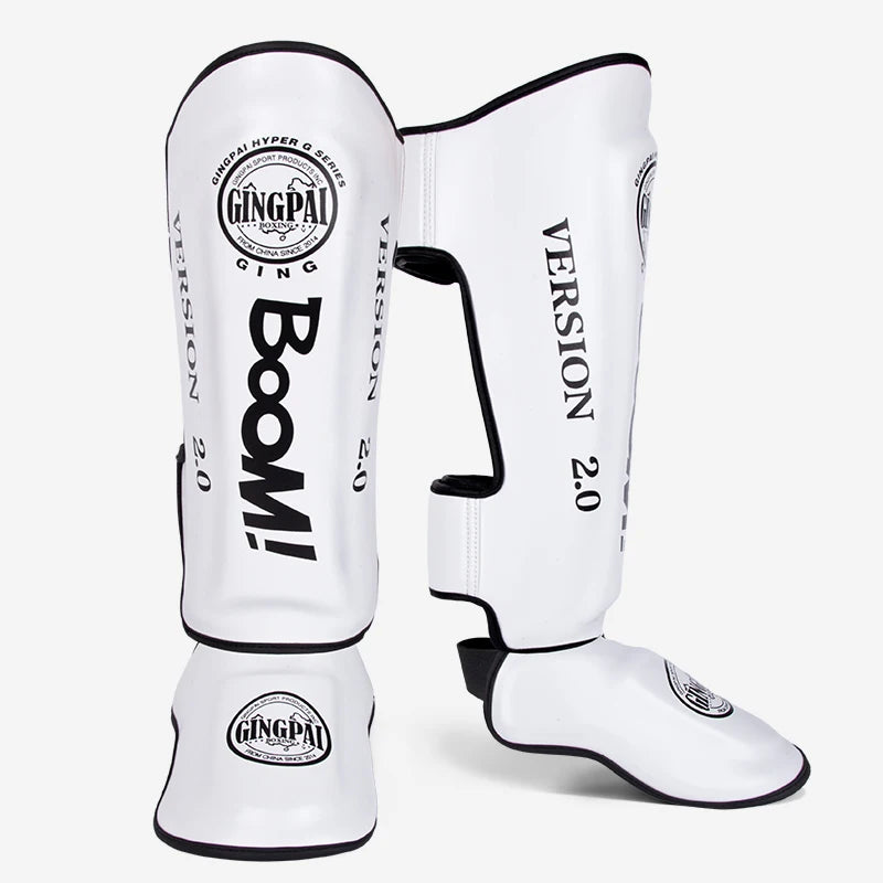 1 Pair High-Quality PU Leather Boxing Shin Guards Ankle Protector MMA Muay Thai Training Leg Warmers Light Kicking Shin Pads