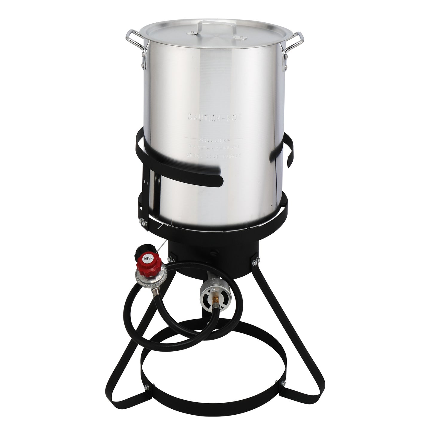 30QT Turkey Pot, 10QT Fish Pot, Four Piece Set, Black Circular Iron Frame, Silver Aluminum Pot, Gas Fryer