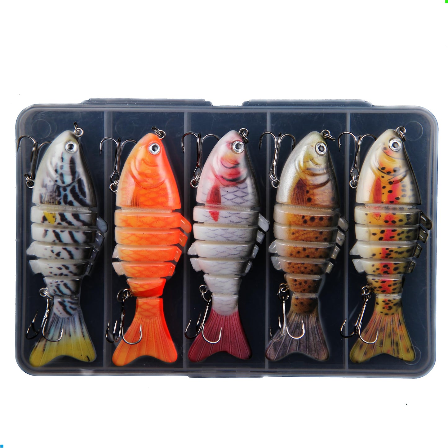 EXAURAFELIS Fishing Lures 5pcs 7 Segment Multi-Jointed Swimbaits Fishing Lures for Bass Trout Perch Slow Sinking Lifelike Fishing Lure Kit Swimming Lures Freshwater Saltwater