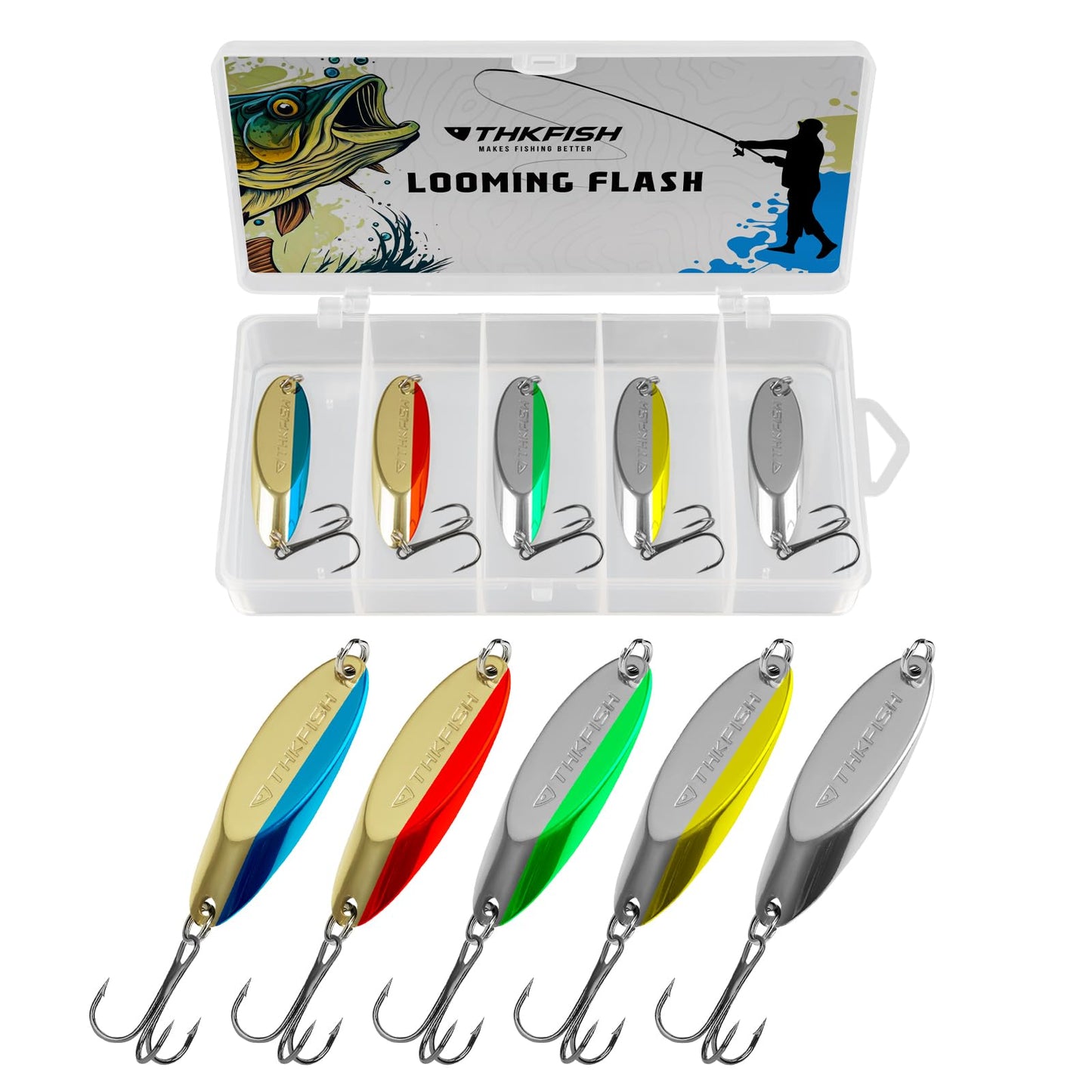 THKFISH Fishing Lures Trout Lures Fishing Spoons Lures for Trout Pike BBss CrBppie WBlleye Color B Single Hook 1/8oz 5pcs