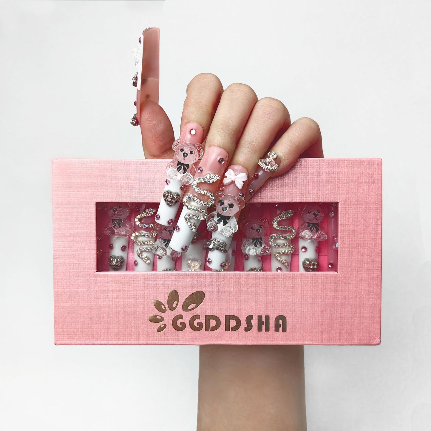GGddsha 2024 新製品 PMMAアクリル プレスオンネイル 華やかラインストーンネイル、ラインストーンフェイクネイル、グリッターラインストーンネイル グラデーション フェイクネイル エンチャンテッドデュオ