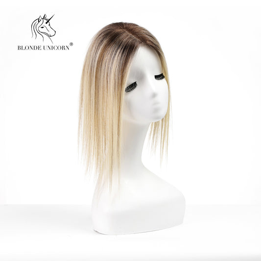 BlondeRooted Bleach Blonde Hand-Tied Real Human Hair Toppers For Women