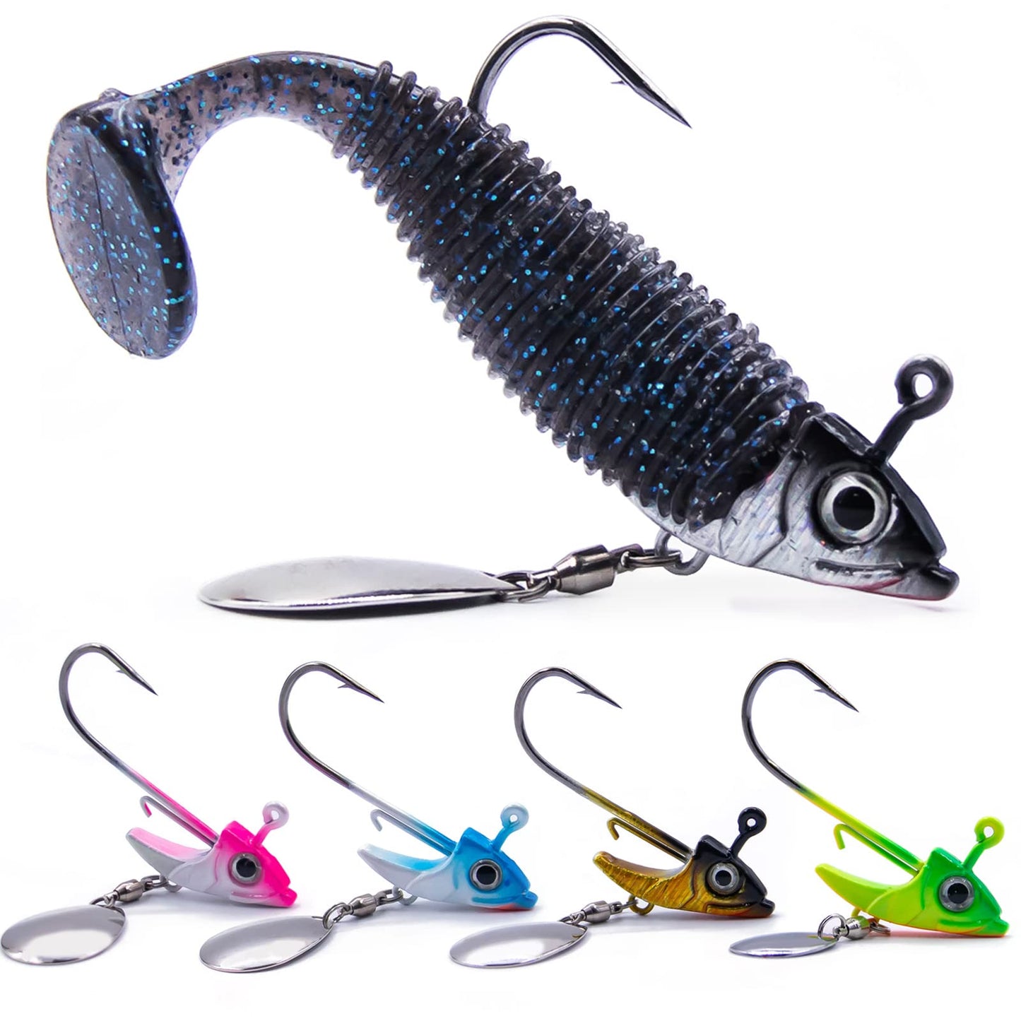FishTrip Underspin Jig Heads Hooks - 1/4 oz3/8 oz1/2 oz Swimbait Jig Head with Spinner Blade for Fishing Saltwater Freshwater 5pcs - 1/4 oz