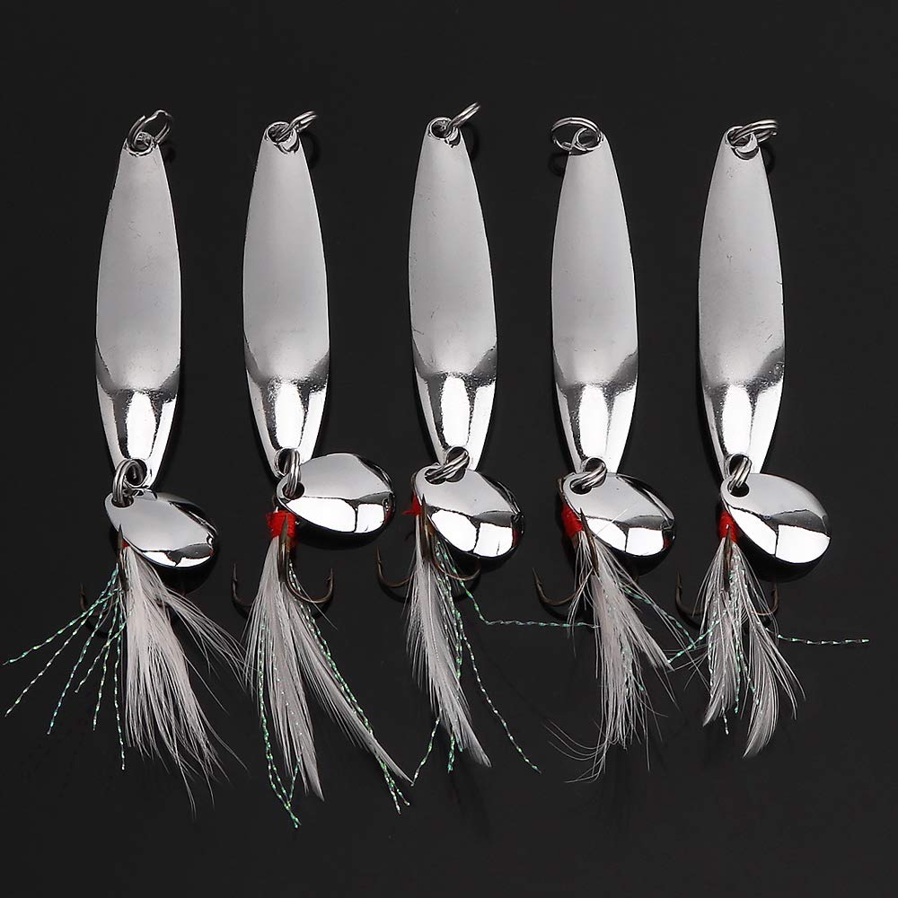 OriGlam 5pcs Spoons Lures Hard Fishing Lures Fishing Lures Spoon Bait Metal Lure Kit Hard Bait Fishing Spinning Lures Hard Metal Spinner Baits Treble Hooks for Salmon Bass