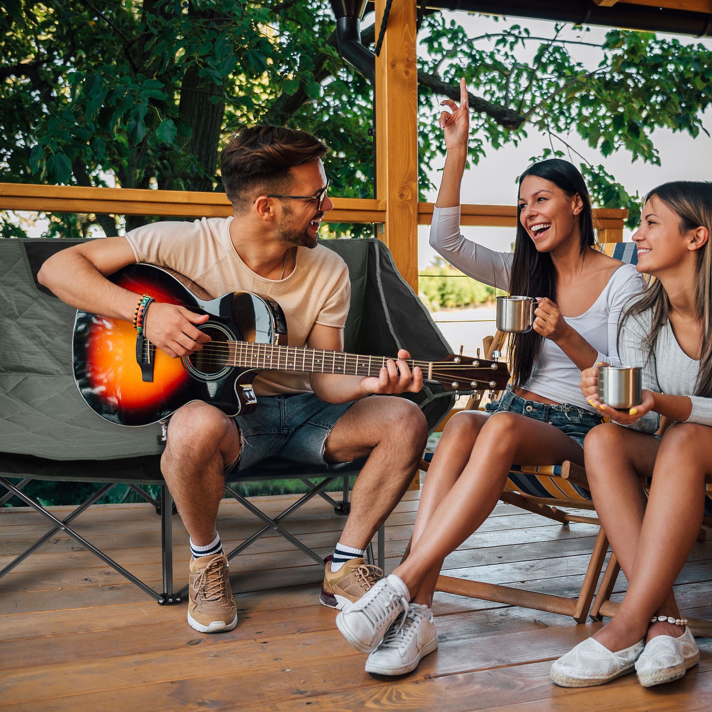 Outdoor Camping Chair, Oversized Recliner With Armrests, Cup Holder And Carrying Bag, Outdoor Heavy Duty Folding Chair