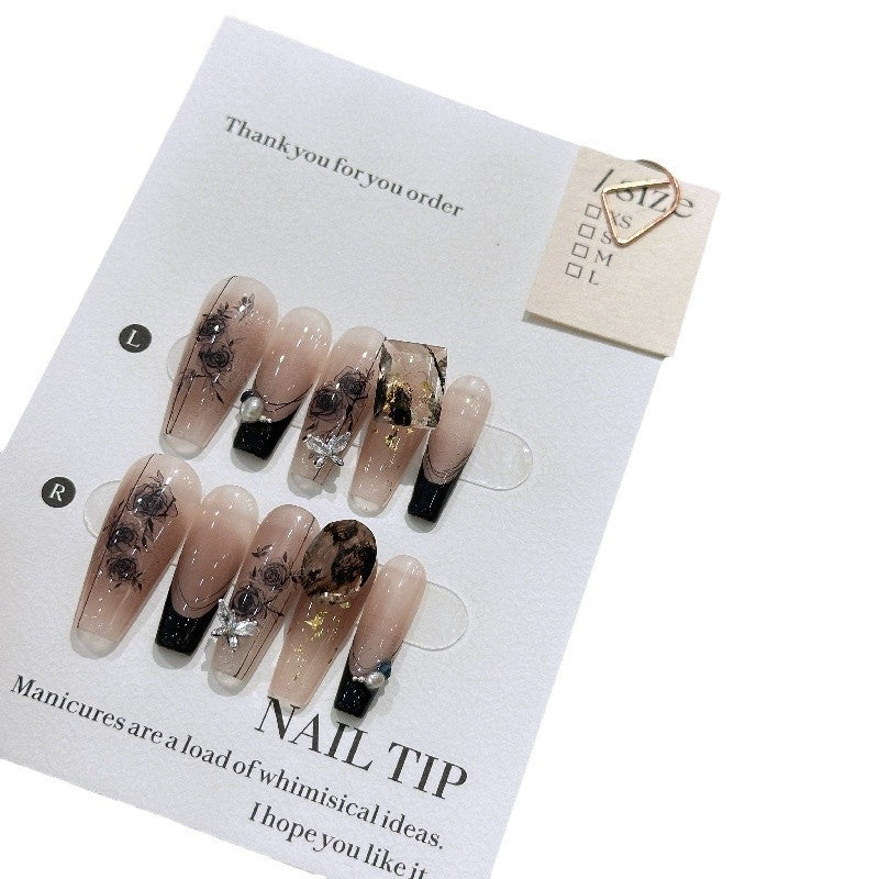 手作りロング椿ガールネイルチップ