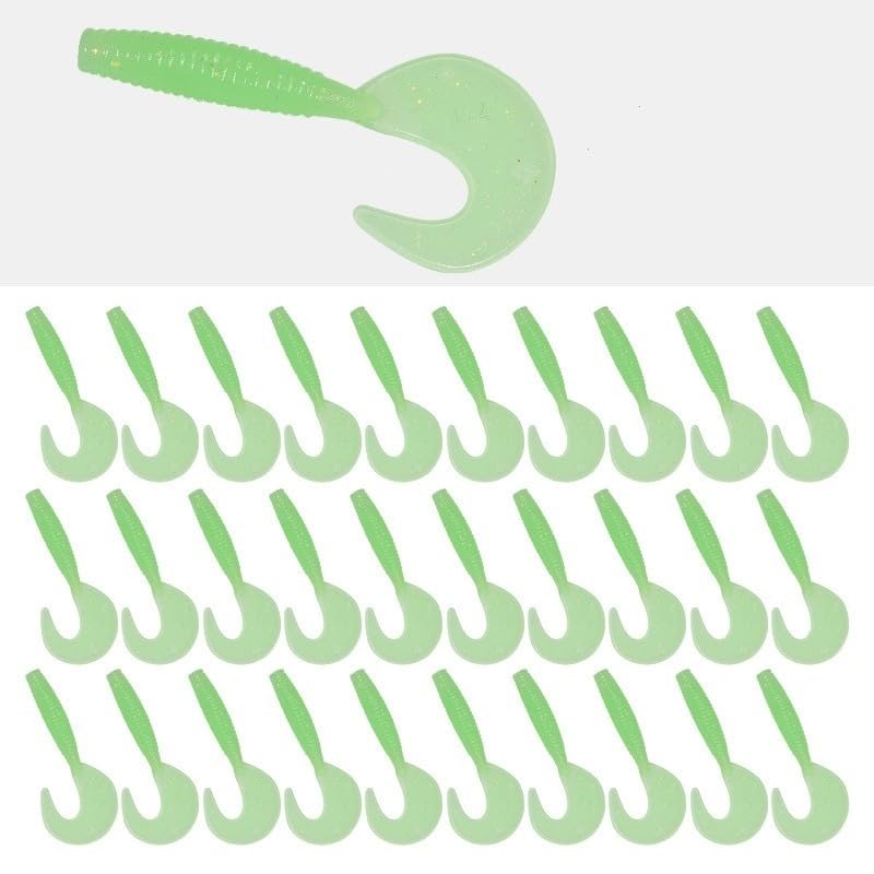 Curly-Tail SwimBait Fishing Lures 4cm Paddle Tail Swimbaits Fishing Soft Bait Fishing Worms Lures for Saltwater/Freshwater 30Pcs (30Pcs-Luminous #3)