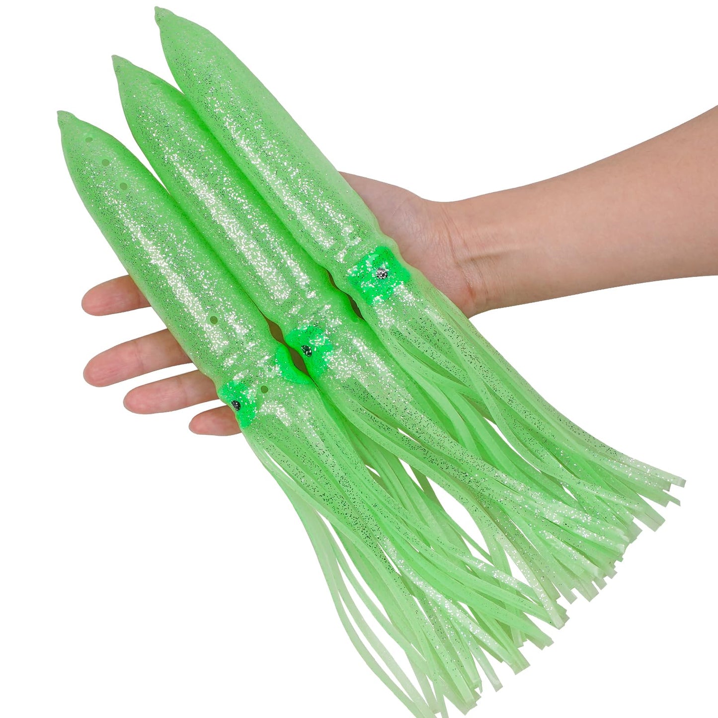 Luminous Octopus Squid Skirts Fishing Lures 3/8PCS Trolling Squid Skirts Fishing Saltwater Octopus Lures Glow Soft Squid Bait Lures Saltwater Freshwater Fishing Tackle 11.8"