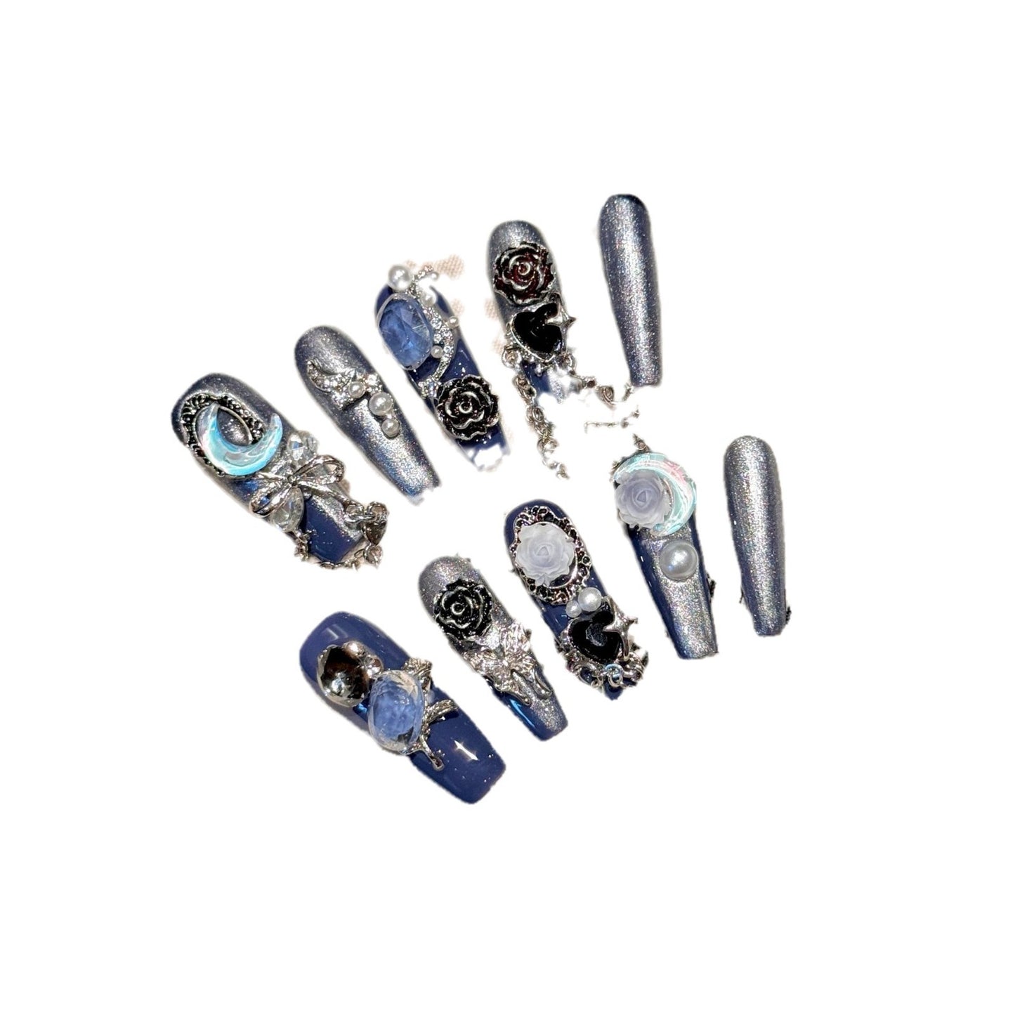 Non-mainstream Style Hot Girl Yihe Hand-worn Nail Heavy Industry Blue