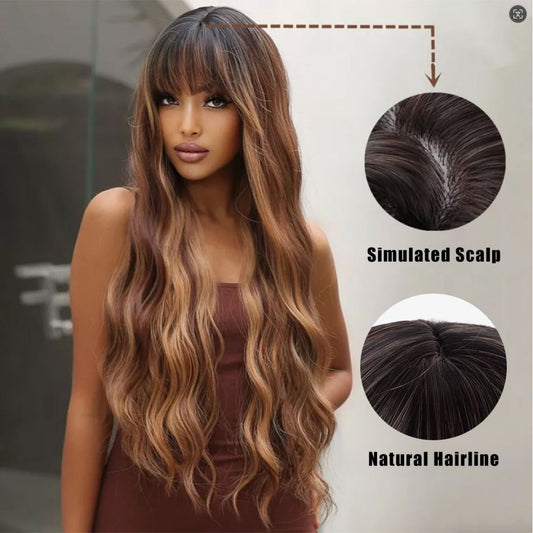bald beautiful woman long hair hair loss confidence - black Blondie wig