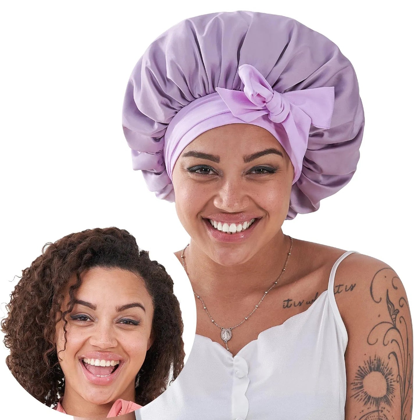 就寝用シルクボンネット、寝癖・くせ毛・天然パーマ用サテンヘアーボンネット（女性・男性兼用） - レッド
