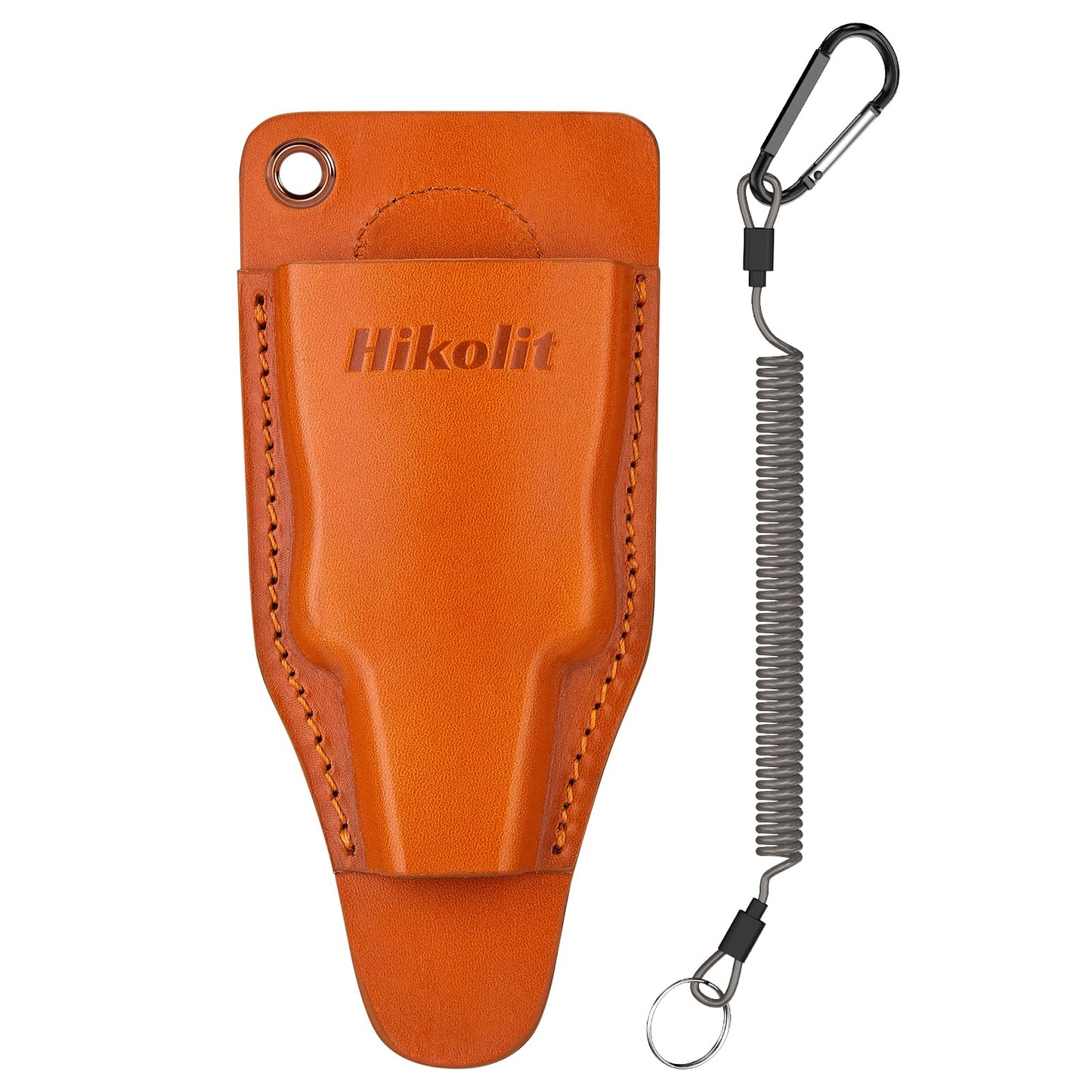 Hikolit Fishing Pliers Sheath with Spring Steel Belt Clip and Coiled Lanyard Cowhide Leather Holsters for Most Fishing Pliers