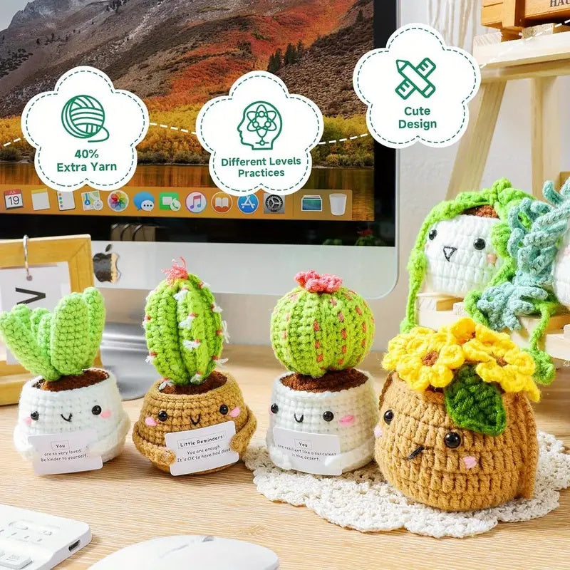 Crochet Kit  Crochet Kit For Beginners Emotional Support Succulent Crochet & Knitting Kit With Step By Step Video Lessons  6pcs Succulent Crochet Kit With Crochet Accessories