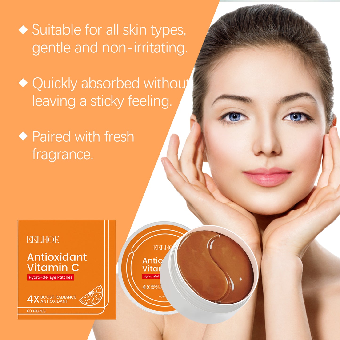 EELHOE Vitamin C Under Eye Patches For Dark Circles Care, Cooling, Moisturizing, Hydrating Eye Area Mask Patches