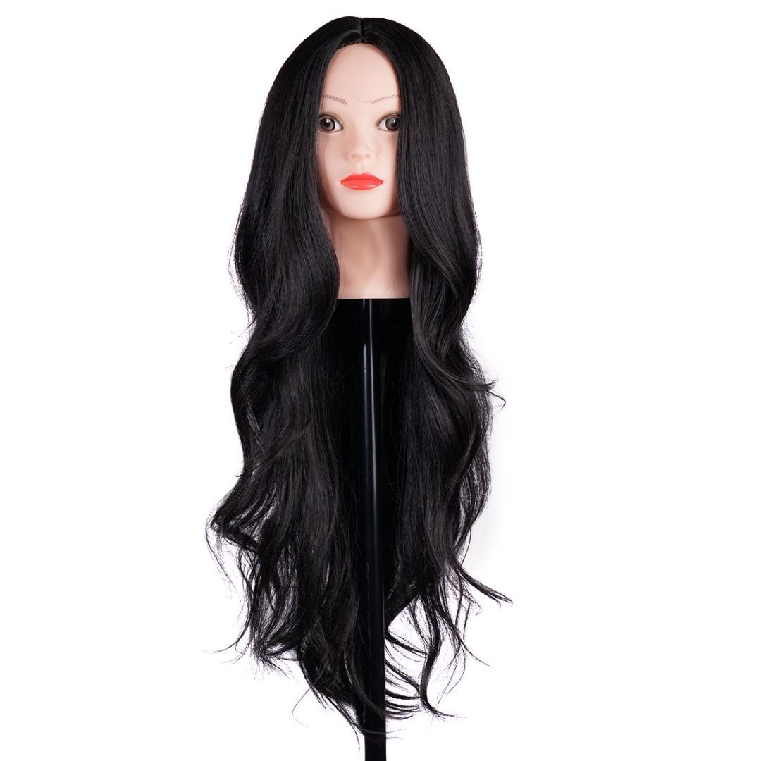 bald beautiful woman long hair hair loss confidence - black wig