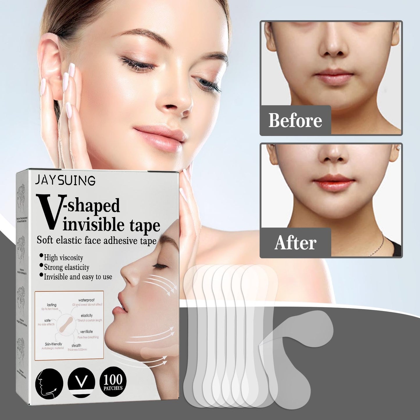 Jaysuing Invisible Patch Face Lifting Patch Fade Fine Lines Firming Lifting Chin Muscle Contouring Patch Shrinking Patch