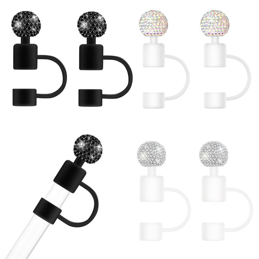 Veseek Bling Tumbler Straw Topper 6Pcs Cute Diamond Straw Cover Cap for Stanley Cup Silicon Straw Toppers Covers for Water Bottle Stanley Accessories for Reusable Straw（White/Black/Colorful）