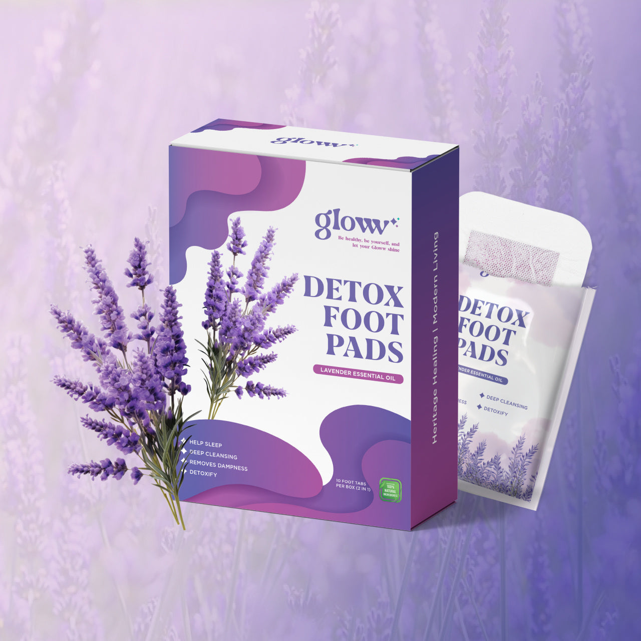 Gloww ヘルスデトックス 温感フットパッド - ラベンダー - 心地よいリラックス効果