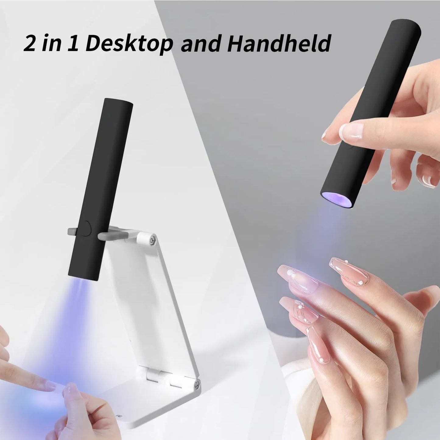 UV Light For Gel Nails, Mini U V LED Nail Lamp Handheld With Stand, Portable Nail Dryer Rechargeable USB Cordless For Fast Drying, Black