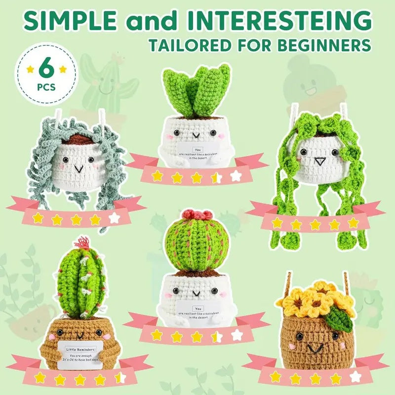 Crochet Kit  Crochet Kit For Beginners Emotional Support Succulent Crochet & Knitting Kit With Step By Step Video Lessons  6pcs Succulent Crochet Kit With Crochet Accessories