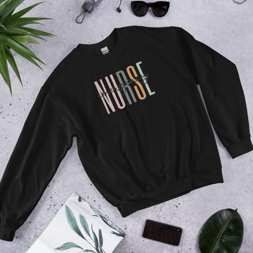 Printed Emergency Room Nurse Sweatshirt - Loose Fit