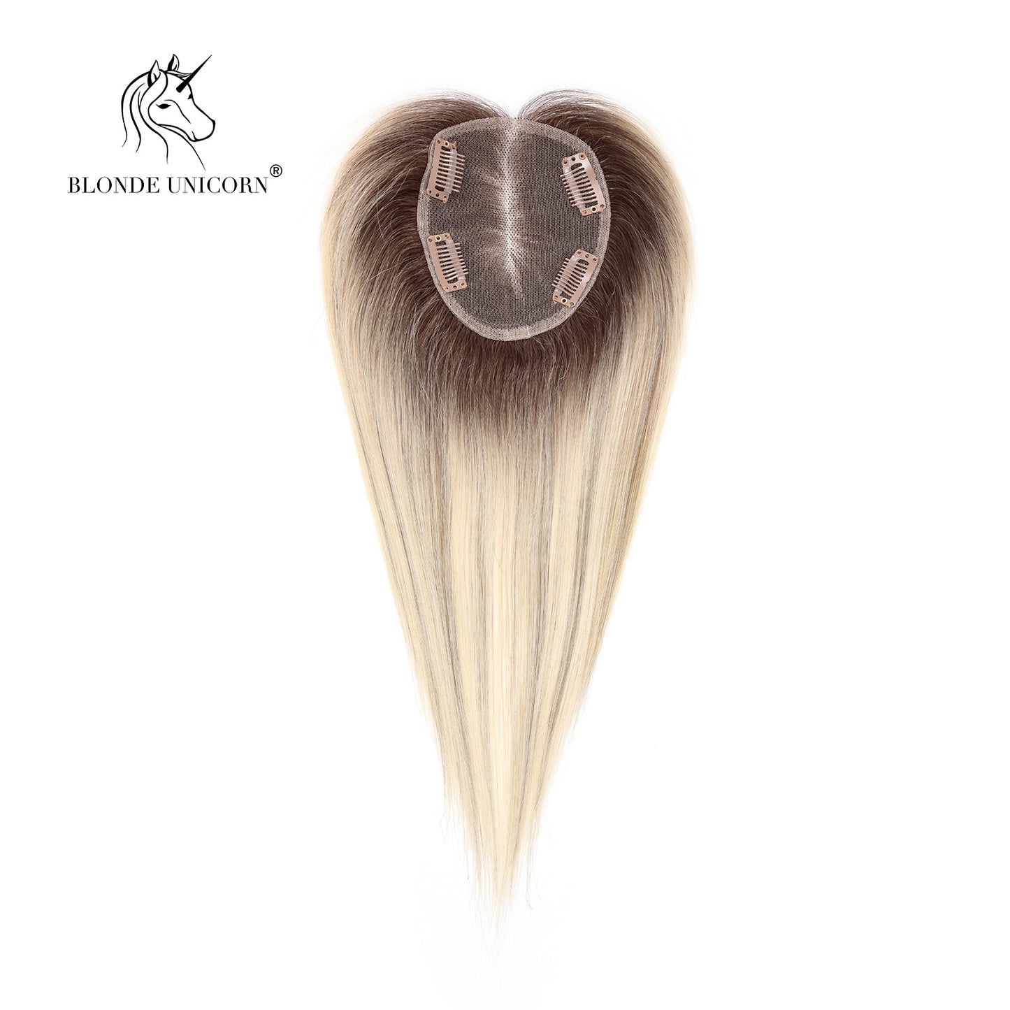 BlondeRooted Bleach Blonde Hand-Tied Real Human Hair Toppers For Women