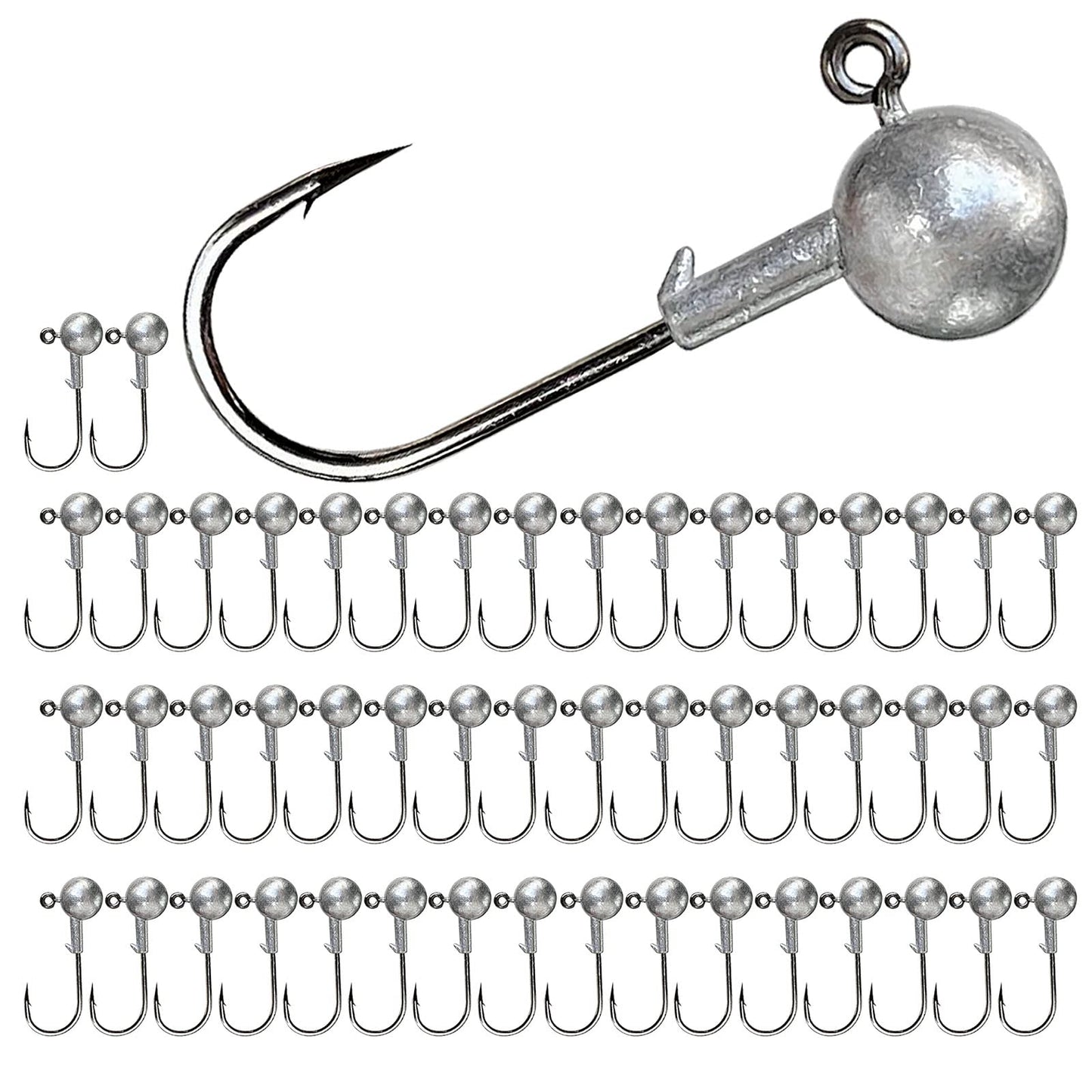 UperUper 50pcs Round Ball Fishing Jig Heads Set Fishing Hooks for Saltwater Freshwater Swimbait Bass Trout 1/8oz 1/6oz 1/4oz