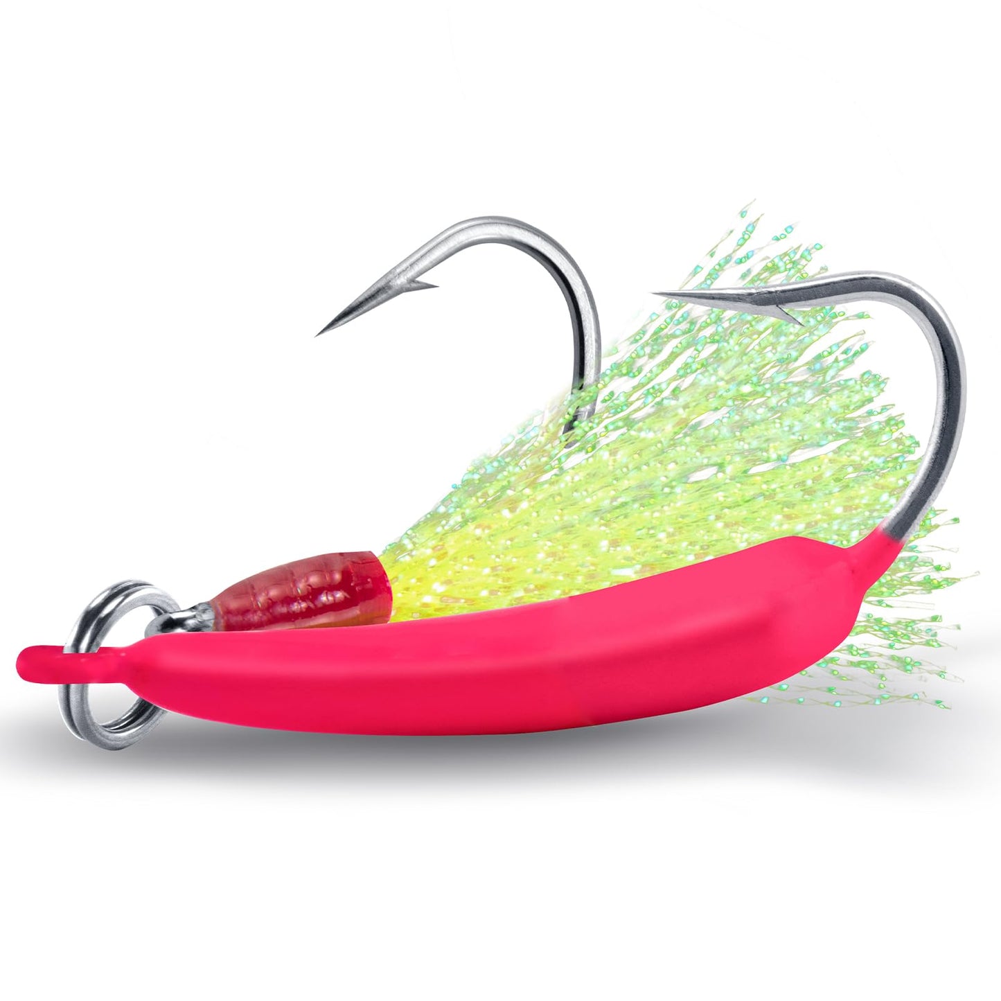 Dr.Fish 5 Pack Pompano Jigs with Teaser Hooks Surf Fishing Jig Heads Saltwater Lure Banana Shape Stand Up OShaughnessy Beach Casting Halibut Striper Redfish Flounder Pink 3/8oz