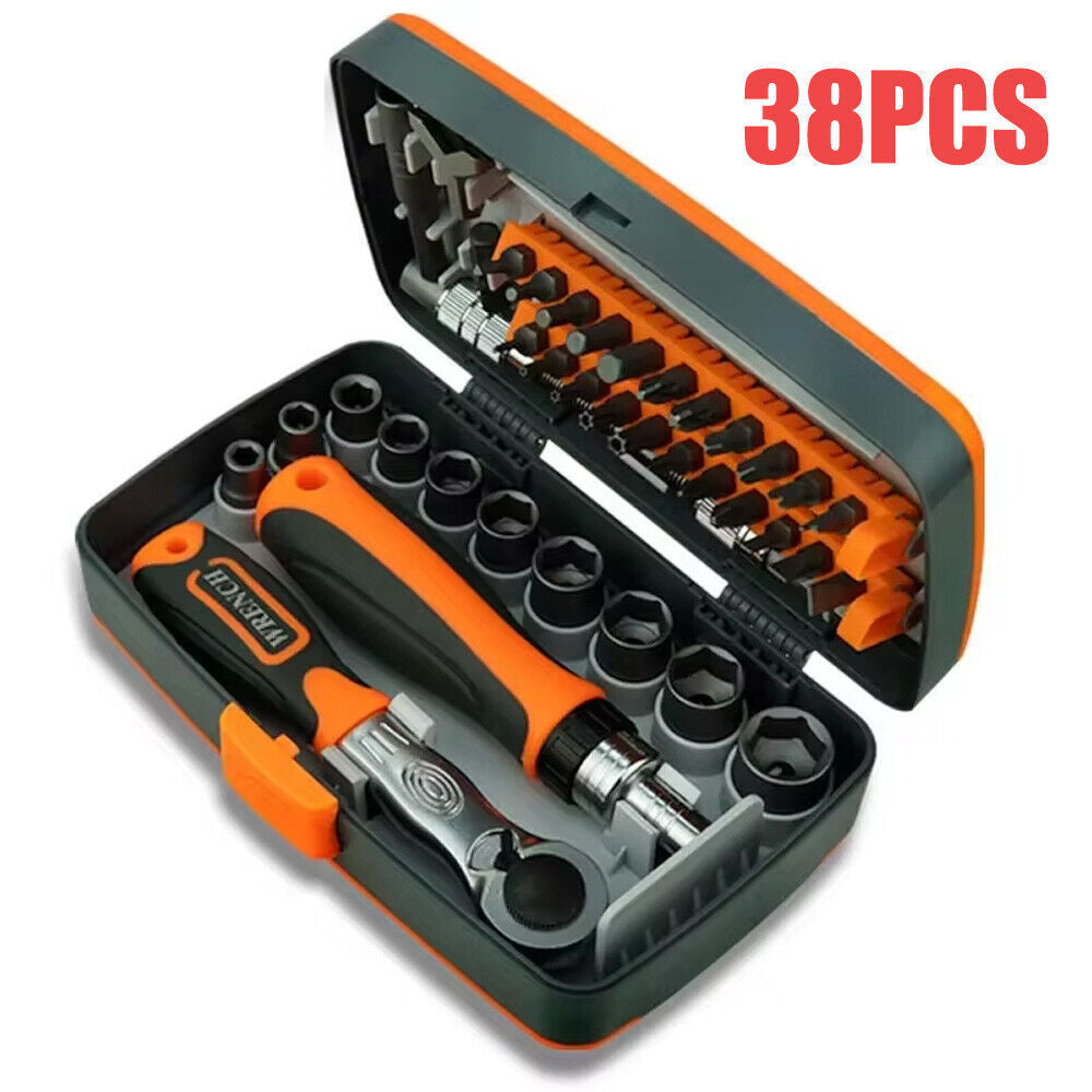 38Pcs Set Rachet Screwdriver Bit Set Socket Slotted Phillips Pozi Torx Hex Tool