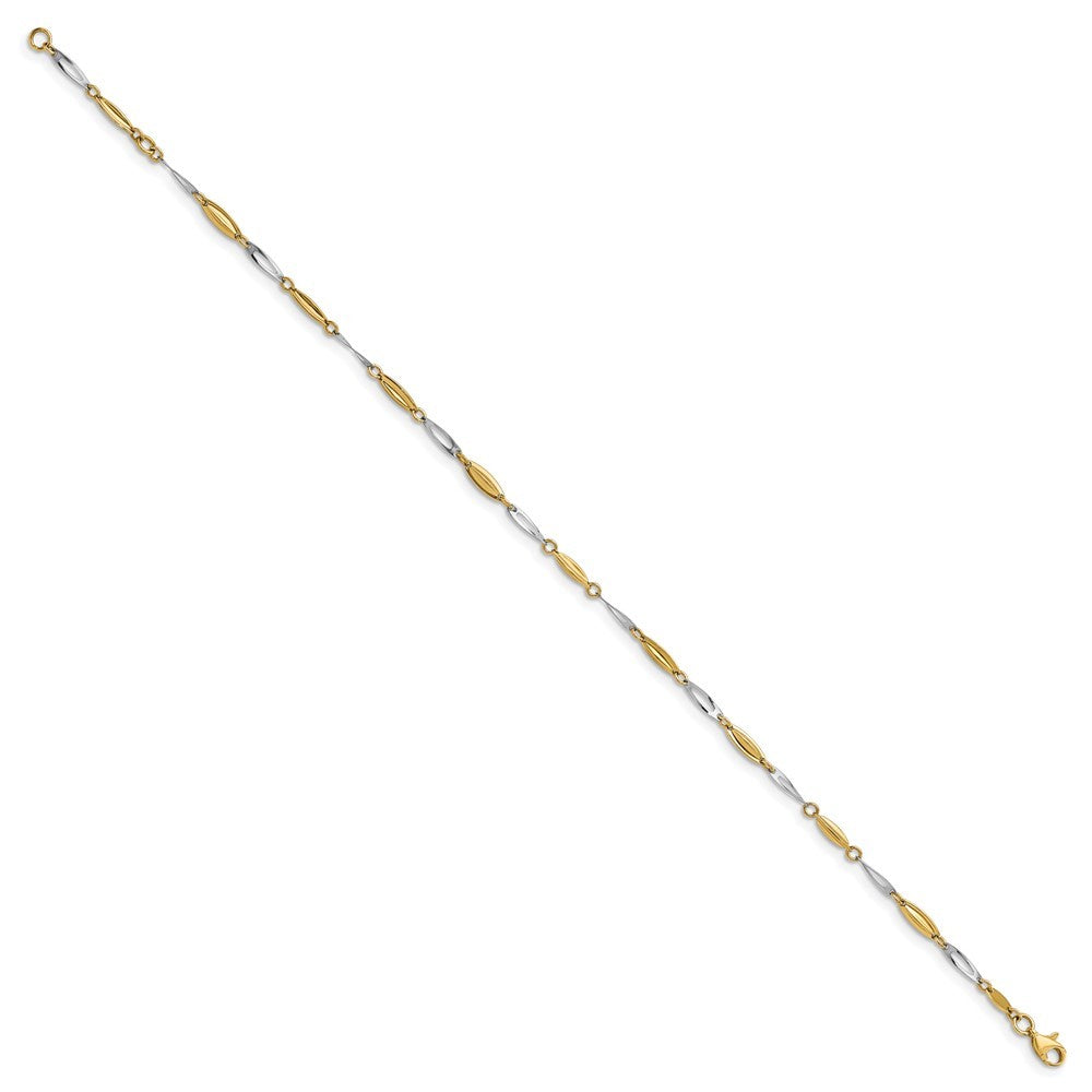 14K Two-tone Polished Fancy 9 inch Plus 1 inch Extender - Total 10 inch Anklet