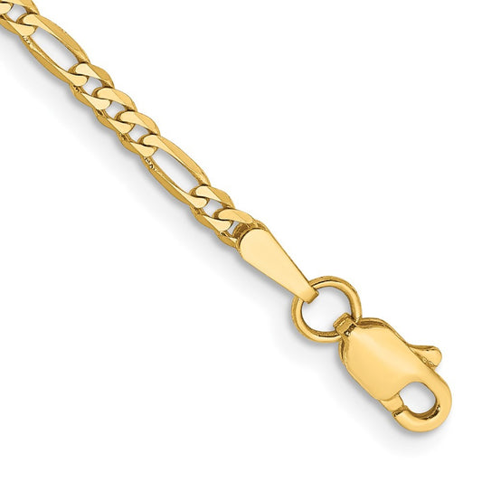 14K Yellow Gold 2.25mm Flat Figaro with Lobster Clasp Anklet 9"