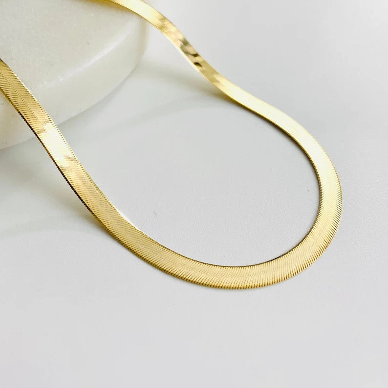 10K Solid Yellow Gold 4mm Silky Herringbone Chain Anklet Bracelet  9" - SK040