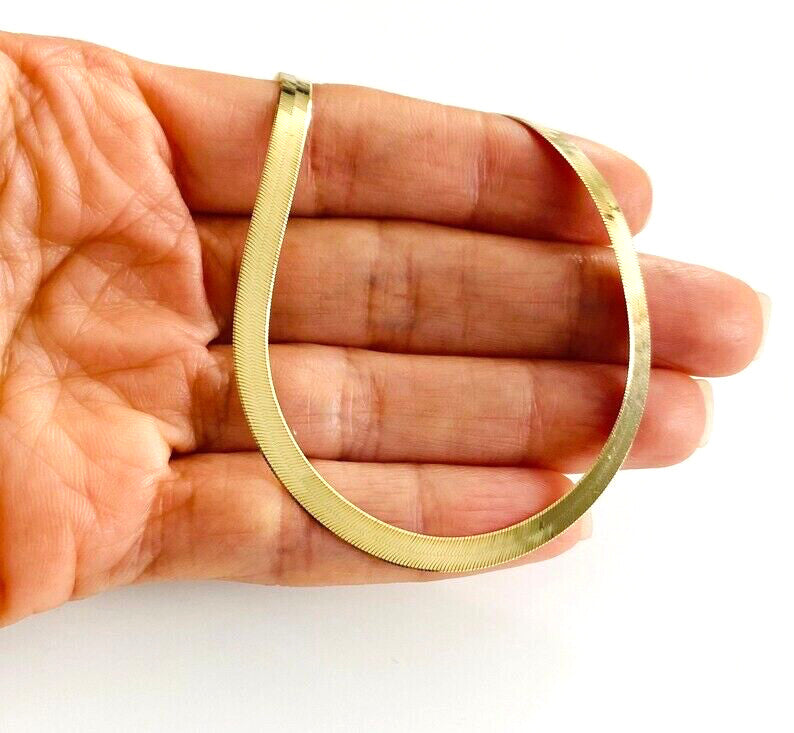 10K Solid Yellow Gold 4mm Silky Herringbone Chain Anklet Bracelet  9" - SK040