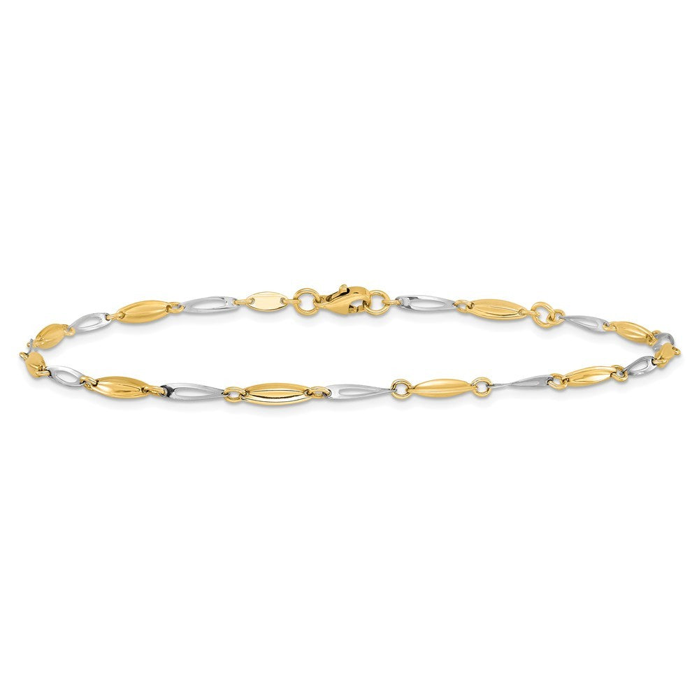 14K Two-tone Polished Fancy 9 inch Plus 1 inch Extender - Total 10 inch Anklet
